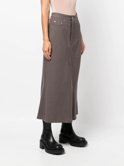 Shop Rick Owens High-waisted Midi Skirt In Braun