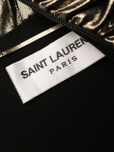 Shop Saint Laurent Ruched Metallic Mini Dress In Gold