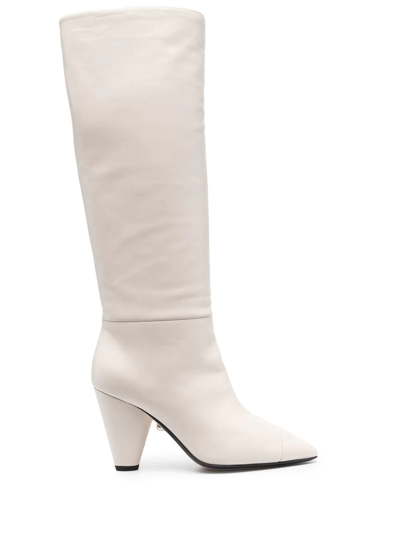 Shop Alevì Pointed Toe Leather Boots In Nude