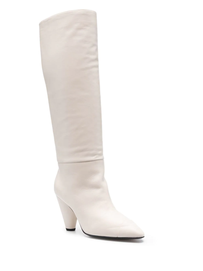 Shop Alevì Pointed Toe Leather Boots In Nude