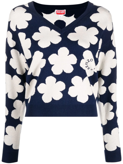 Shop Kenzo Floral-intarsia Jumper In Blau