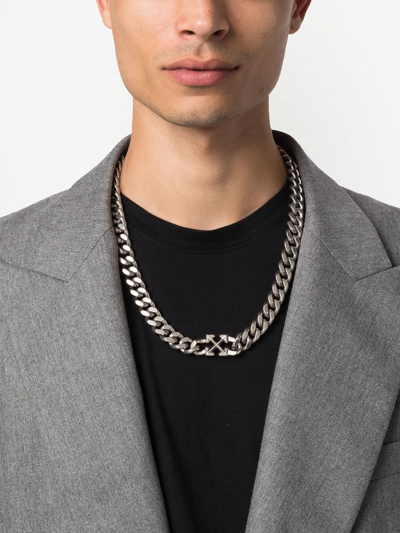 Shop Off-white Arrows Logo Necklace In Silber