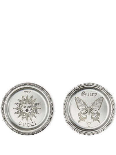 Shop Gucci Logo-engraved Coasters (set Of Two) In Silber