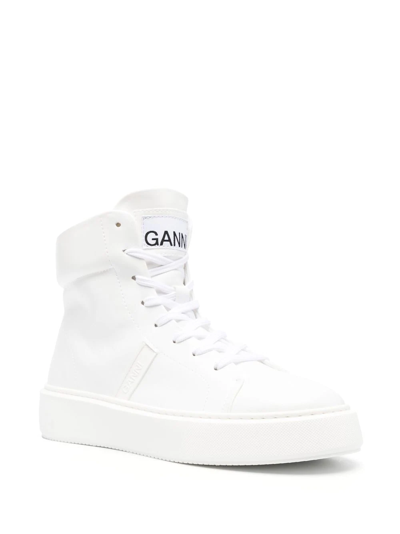 Shop Ganni High-top Logo-patch Sneakers In Weiss
