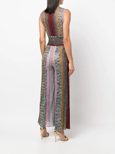 Shop Missoni Knitted Striped Jumpsuit In Rot