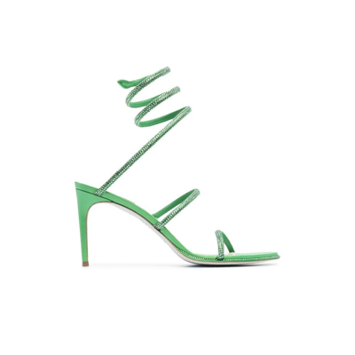 Shop René Caovilla Green Cleo 80 Crystal-embellished Satin Sandals