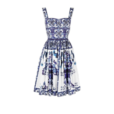Shop Dolce & Gabbana Printed Short Dress In Blue