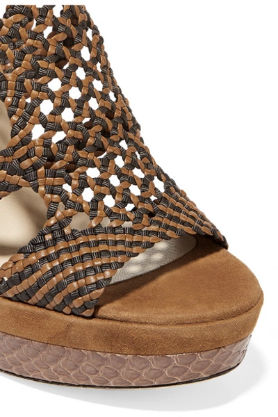Shop Jimmy Choo Woven Leather, Suede And Elaphe Sandals