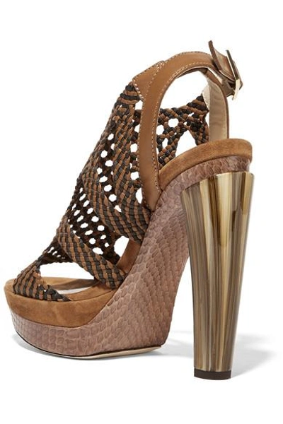 Shop Jimmy Choo Woven Leather, Suede And Elaphe Sandals