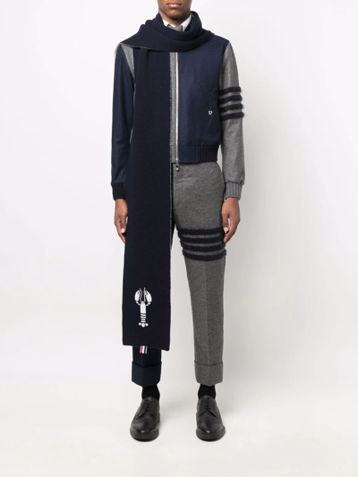 Shop Thom Browne Lobster Intarsia-knit Wool Scarf In Blue