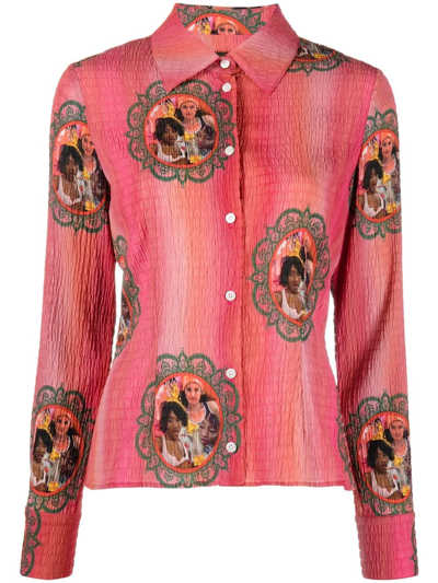 Shop Ahluwalia Lily Graphic-print Shirt In Rosa