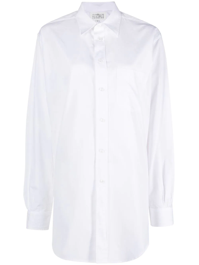 Shop Maison Margiela Longline Poplin Shirt In Weiss