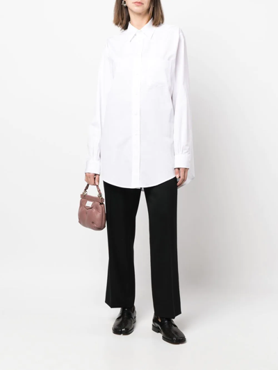 Maison Margiela Oversize Cotton Poplin Long Shirt In Weiss