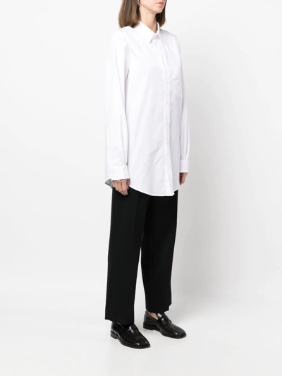 Maison Margiela Oversize Cotton Poplin Long Shirt In Weiss