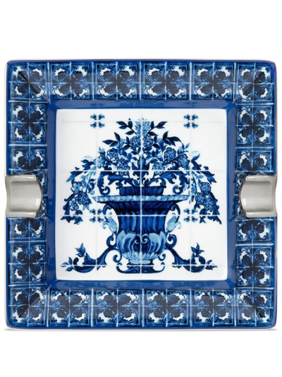Shop Dolce & Gabbana Contrasting-border Porcelain Ash-tray In Blue