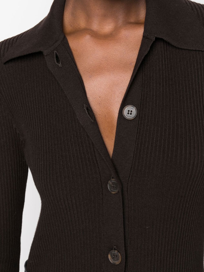 Shop Frame Buttoned-up Ribbed Cardigan In Braun