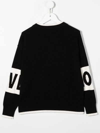 Shop Patrizia Pepe Girl Two-tone Logo-knit Jumper In Black