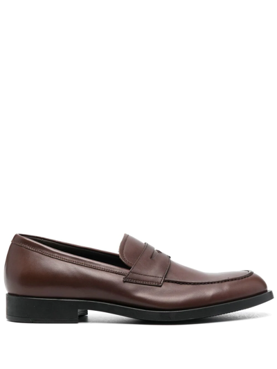 Shop Fratelli Rossetti Leather Penny Loafers In Braun