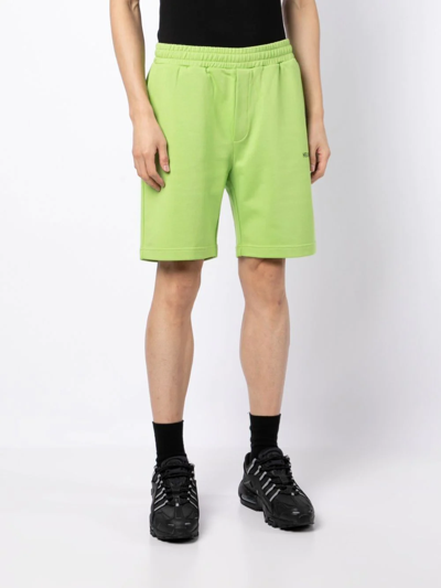 Shop Helmut Lang Logo-print Cotton Track Shorts In Grün