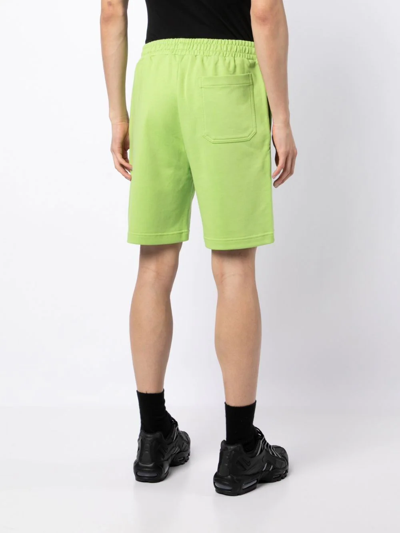 Shop Helmut Lang Logo-print Cotton Track Shorts In Grün