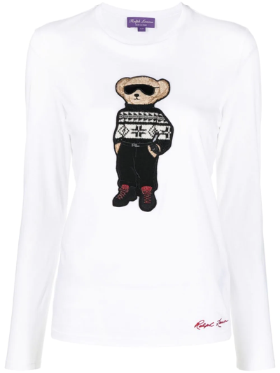 Shop Ralph Lauren Teddy Bear-print Long-sleeved T-shirt In Weiss