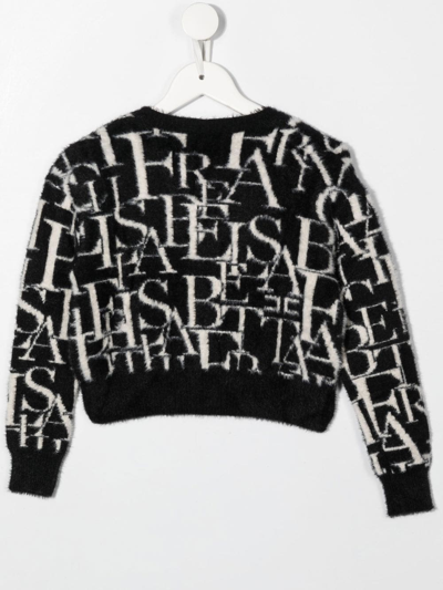 Shop Elisabetta Franchi La Mia Bambina Logo-knit Brushed-effect Cardigan In Schwarz