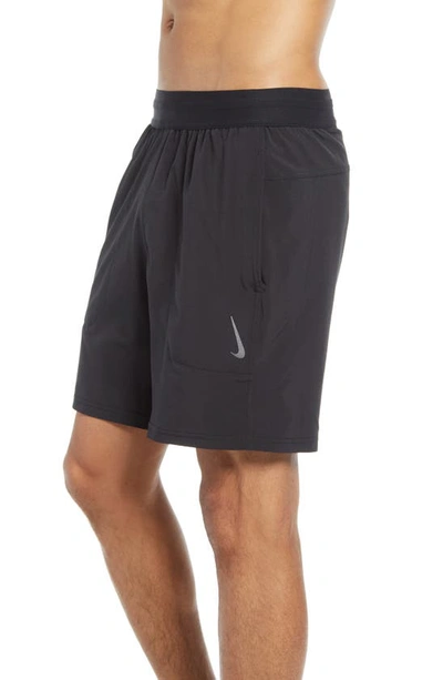 Shop Nike Dri-fit Flex Pocket Yoga Shorts In Off Noir/ Black/ Gray