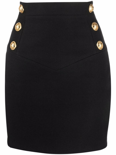 Shop Balmain Cotton Gold Buttons Mini Skirt