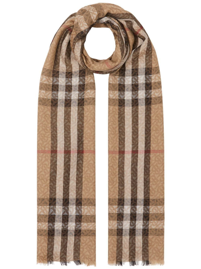 Shop Burberry Giant Check Wool And Silk Scarf In Beige