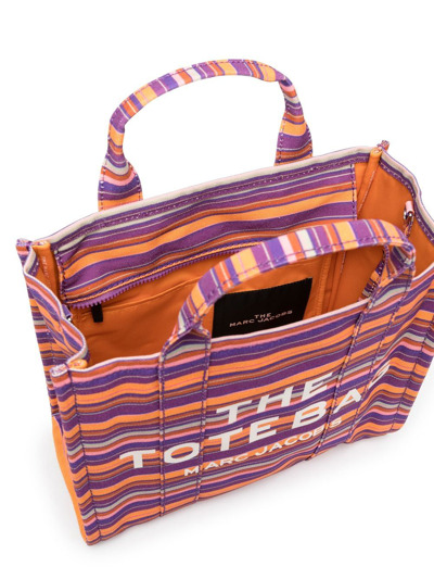 Shop Marc Jacobs The Traveler Small Striped Canvas Shopping Bag In Multicolor