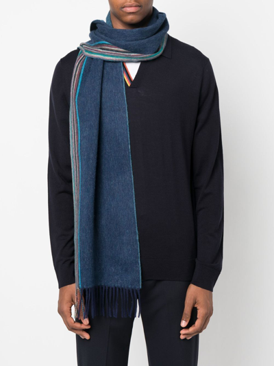 Shop Paul Smith Stripe Detail Fringed Scarf In Multicolor