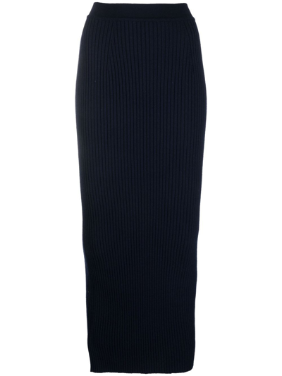 Shop Chloé Long Knitted Pencil Skirt In Blue