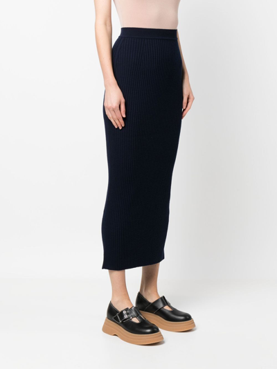 Shop Chloé Long Knitted Pencil Skirt In Blue