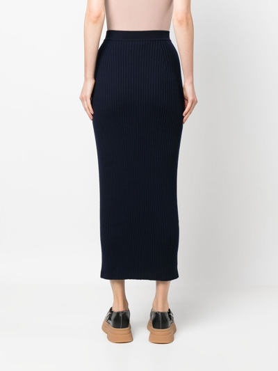 Shop Chloé Long Knitted Pencil Skirt In Blue