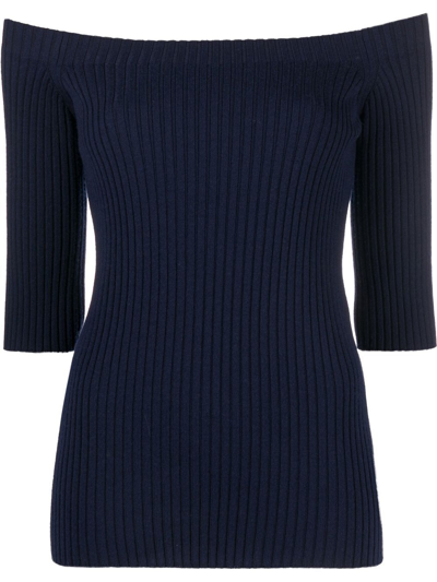 Shop Chloé Boat Neck Wool Sweater In Blue