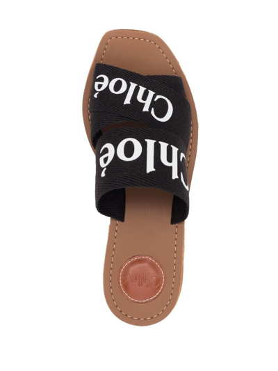 Shop Chloé Woody Canvas Wedge Mules