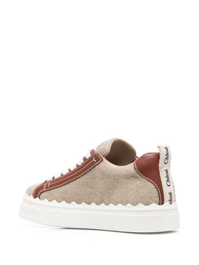Shop Chloé Lauren Leather And Canvas Sneakers In Beige