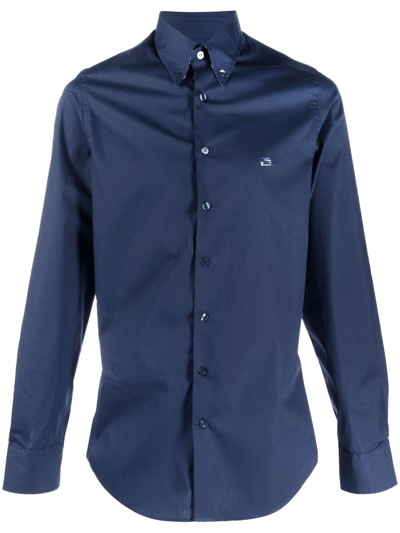 Shop Etro Slim Fit Button Down Logo Shirt In Blue