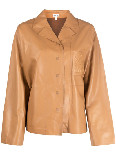 Shop Loewe Anagram Leather Pyjama Shirt In Beige