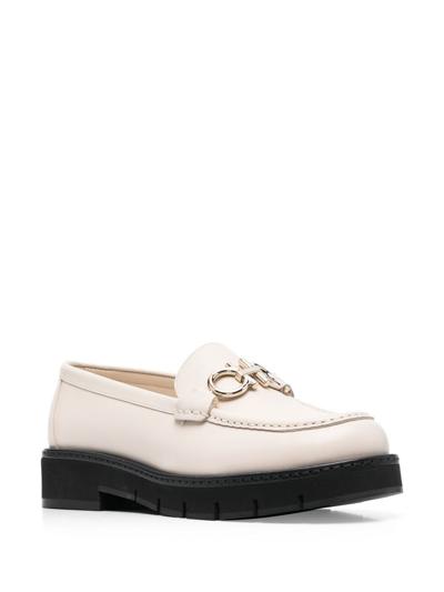 Shop Ferragamo Gancini Leather Loafers In White