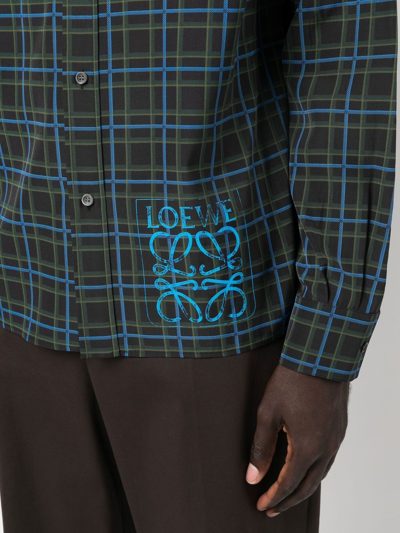 Shop Loewe Anagram Stamp Check Shirt In Blue