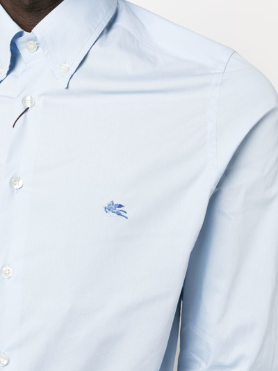 Shop Etro Slim Fit Button Down Logo Shirt In Blue