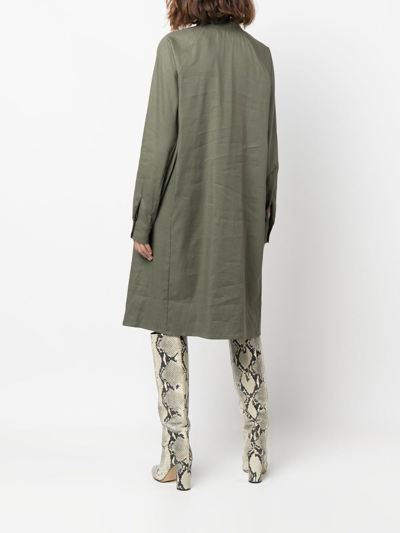 Shop Loewe Anagram Linen Blend Silk Tunic Dress In Green
