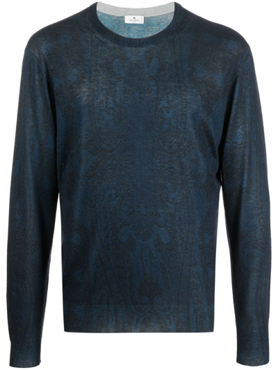 Shop Etro Printed Crewneck Sweater In Blue
