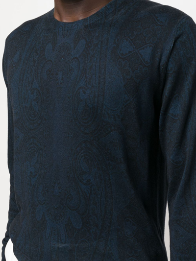 Shop Etro Printed Crewneck Sweater In Blue