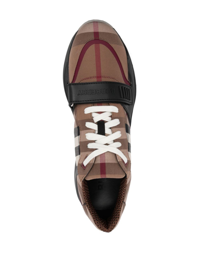 Shop Burberry Check Motif Cotton Sneakers In Brown