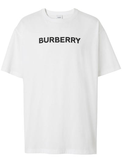 Shop Burberry Logo Cotton Polo Shirt In White