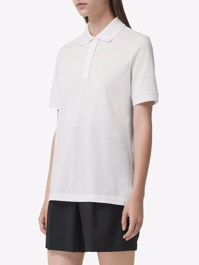 Shop Burberry Logo Cotton Polo Shirt In White