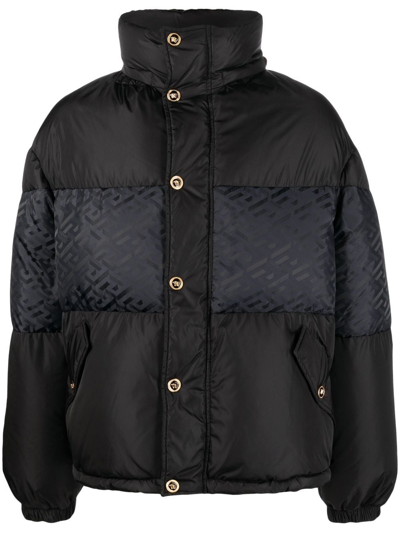 Shop Versace Down Jacket With Logo In Black