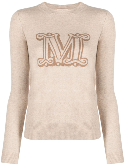 Shop Max Mara Cashmere Crewneck Sweater In Beige